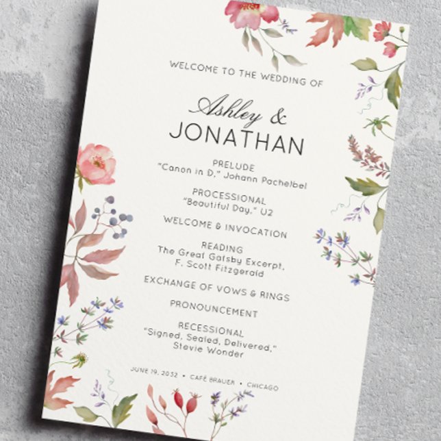 Simple, Timeless Wildflower Soft White Wedding Programme (Creator Uploaded)