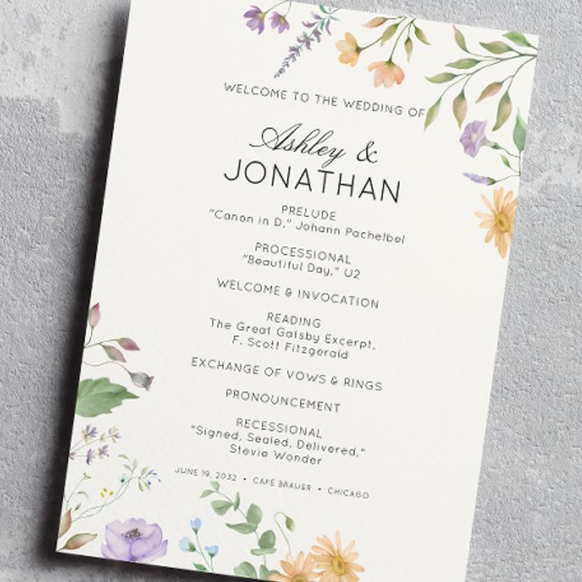 Simple, Timeless Wildflower Soft White Wedding Programme (Creator Uploaded)