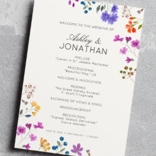 Simple, Timeless Wildflower Soft White Wedding Programme