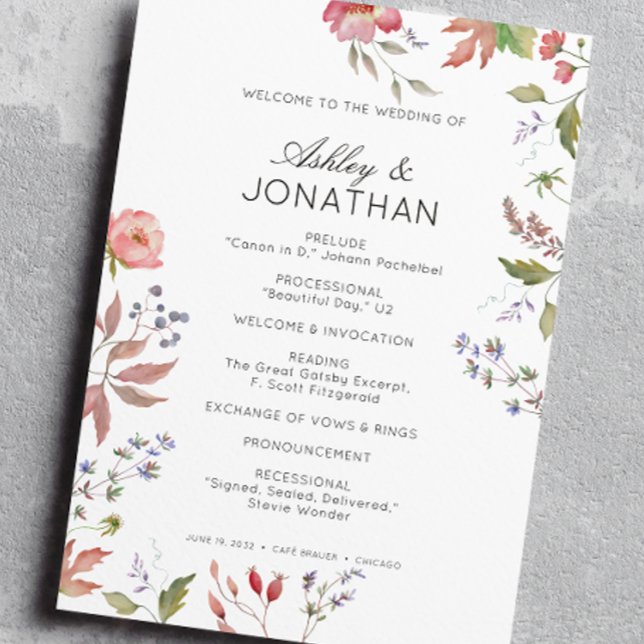 Simple, Timeless Wildflower Wedding Programme (Creator Uploaded)