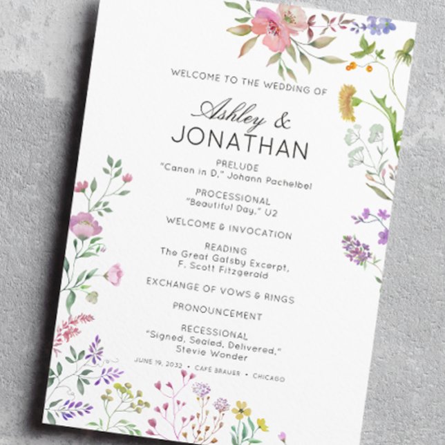 Simple, Timeless Wildflower Wedding Programme (Creator Uploaded)