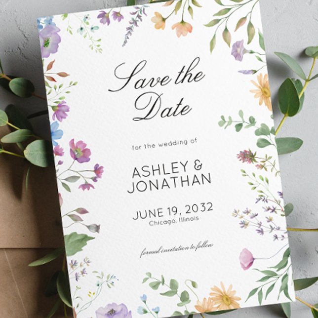 Simple, Timeless Wildflower Wedding Save The Date (Creator Uploaded)