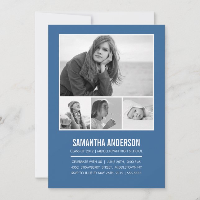 Simple Timeline Graduation Invitation - Dark Blue (Front)