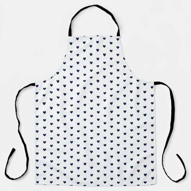 Simple Tiny Heart Pattern - Black and White Girly Apron (Front)