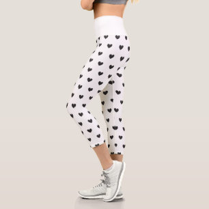 Simple Tiny Heart Pattern - Black and White Girly Capri Leggings