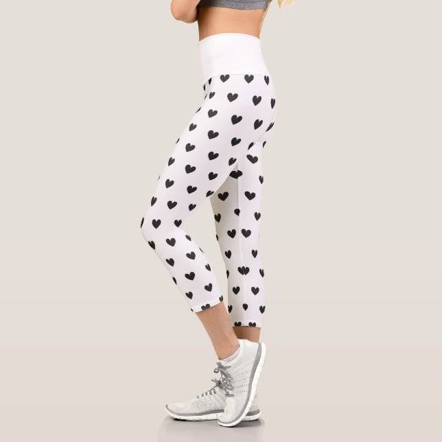 Simple Tiny Heart Pattern - Black and White Girly Capri Leggings (Left)