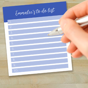 Simple To Do Customisable Lined Numbered Blue Notepad