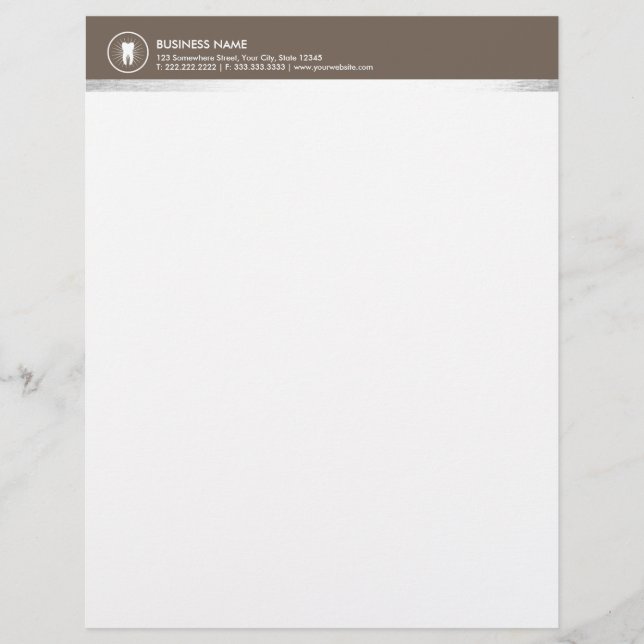 Simple Tooth Icon Brown Border Professional Dental Letterhead Design (Front)