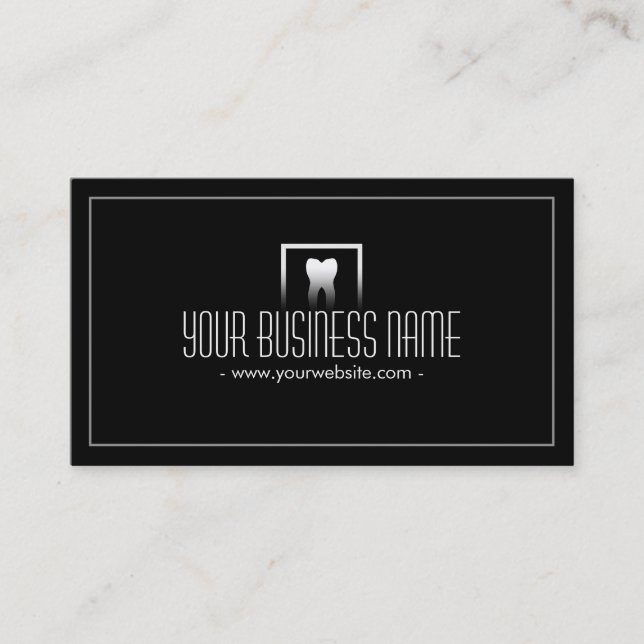 Simple Tooth Icon Dentist Dark Business Card (Front)