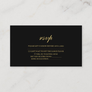 Simple Traditional Black & Gold Wedding RSVP Card