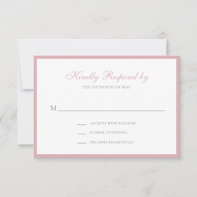 Simple Traditional Formal Pink Dusty Rose Wedding RSVP Card (Front)