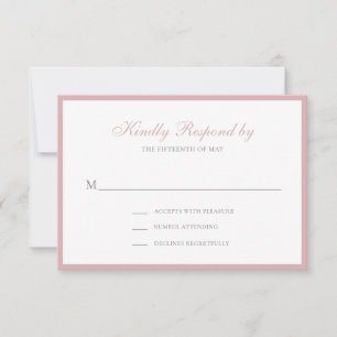 Simple Traditional Formal Pink Dusty Rose Wedding RSVP Card