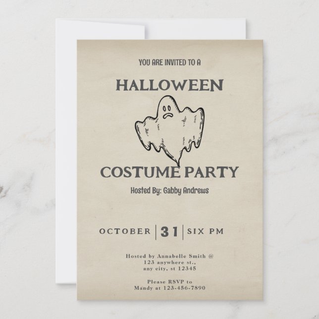 Simple Traditional Ghost Vintage Halloween Invitation (Front)
