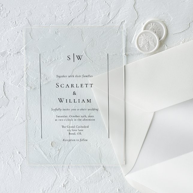 Simple Traditional Minimal Monogram Wedding Acrylic Invitations (Creator Uploaded)