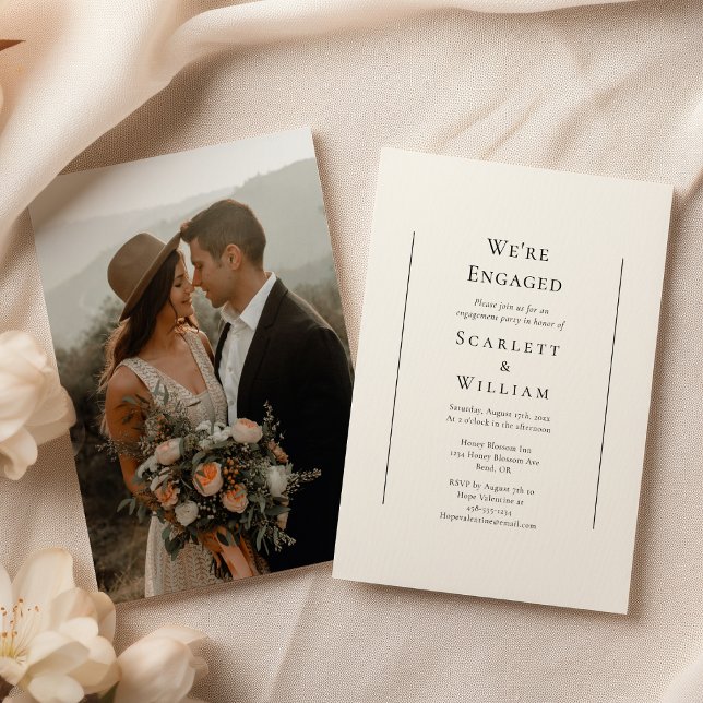Simple Traditional Minimal Photo We're Engaged Invitation (Creator Uploaded)
