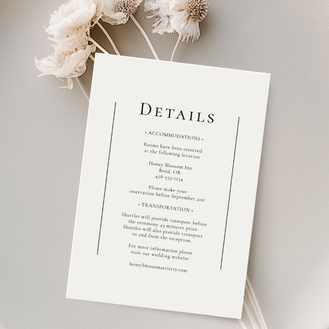 Simple Traditional Minimal Wedding Details Enclosure Card (Creator Uploaded)