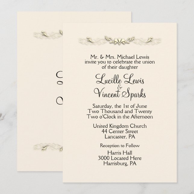 Simple Traditional Old Lace Wedding Invitations (Front/Back)