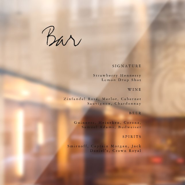 Simple Transparent Minimalist Wedding Bar Window Cling (Sheet 2)