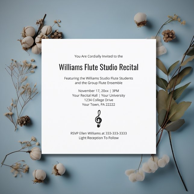 Simple Treble Clef Black White Music Recital Invitation (Creator Uploaded)