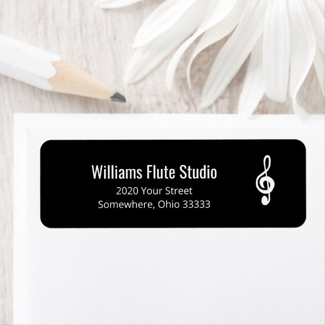 Simple Treble Clef Music Black Return Address  (Insitu)