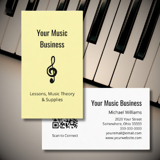 Simple Treble Clef Music Lessons QR code Yellow Business Card