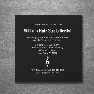 Simple Treble Clef Music Recital Concert Black Invitation