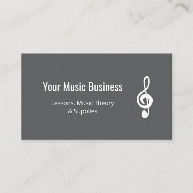 Simple Treble Clef QR code Grey Music Lessons  Business Card (Front)