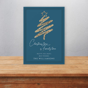 Simple tree family blue christmas holiday card