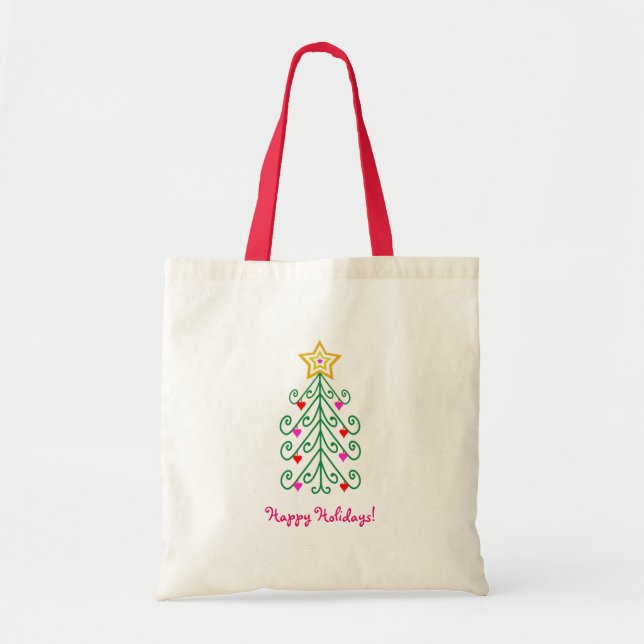 Simple Tree Heart Ornaments Christmas Tote Bag (Front)