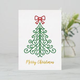 Simple Tree with Bow Modern Christmas Foil Holiday Card