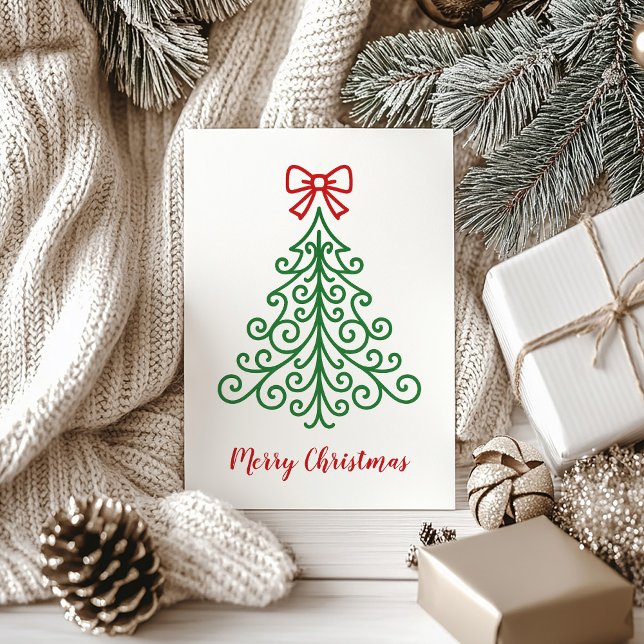 Simple Tree with Bow Modern Christmas Holiday Card (Creator Uploaded)