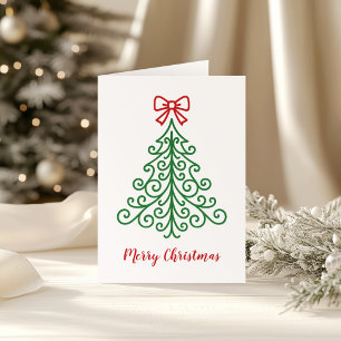 Simple Tree with Bow Modern Christmas Holiday Card