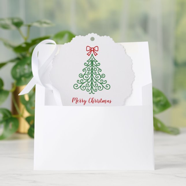 Simple Tree with Bow Modern Christmas Tree Decoration Card (Envelope)
