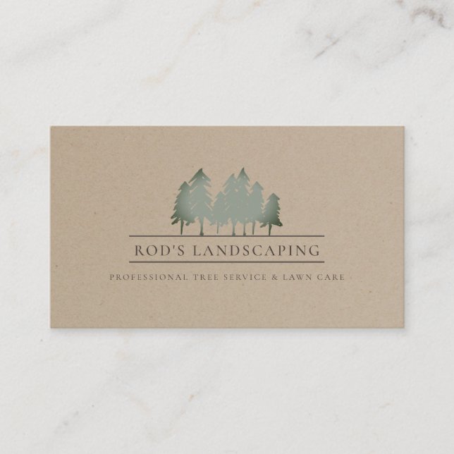 Simple Trees Forest Logo Kraft Custom Business Card (Front)