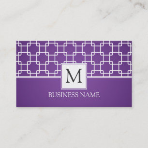 Simple Trellis Pattern Monogram Purple Business Card