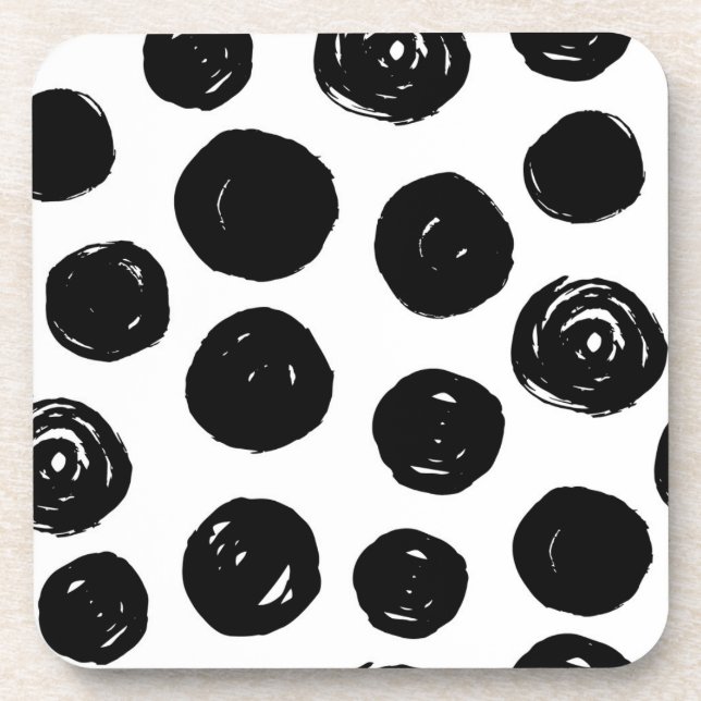 Simple Trendy Black Polka Dots Coasters (Front)