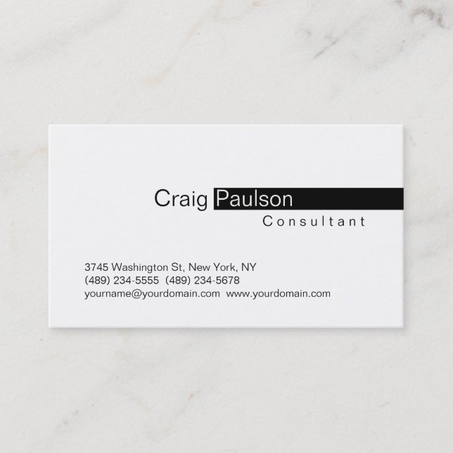 Simple Trendy Black Stripe White Business Card (Front)