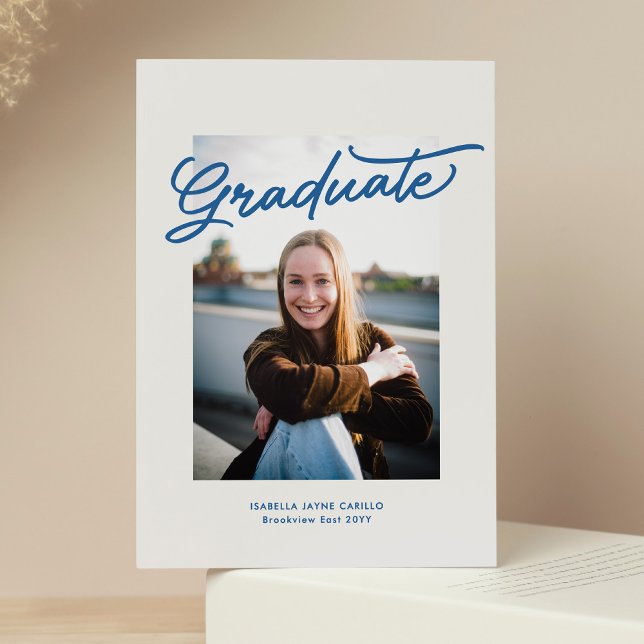 Simple trendy blue graduate photo graduation invitation (Creator Uploaded)