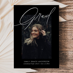 Simple Trendy Calligraphy Three Photo Graduation Invitation