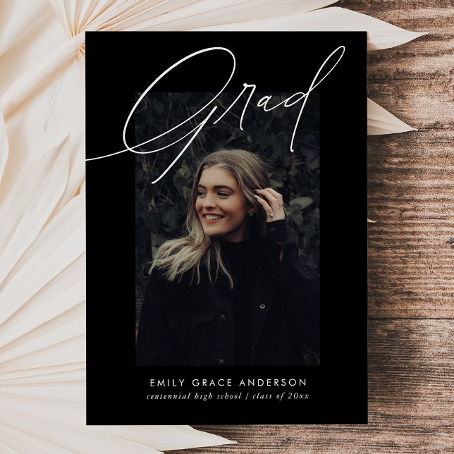 Simple Trendy Calligraphy Three Photo Graduation Invitation (Creator Uploaded)
