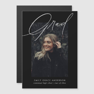 Simple Trendy Calligraphy Three Photo Graduation Magnetic Invitation