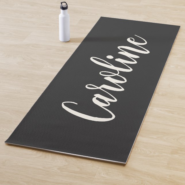 Simple Trendy Chic Black Calligraphy Personalised  Yoga Mat (In Situ)