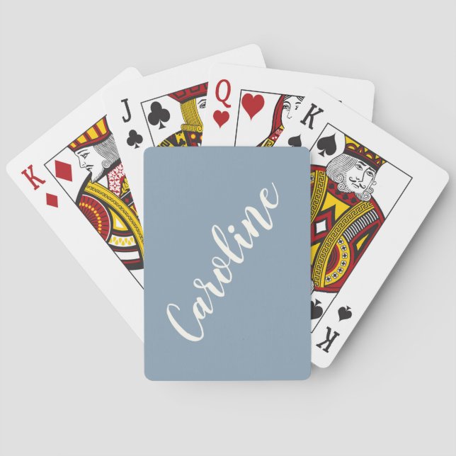 Simple Trendy Chic Blue Calligraphy Personalised  Playing Cards (Back)