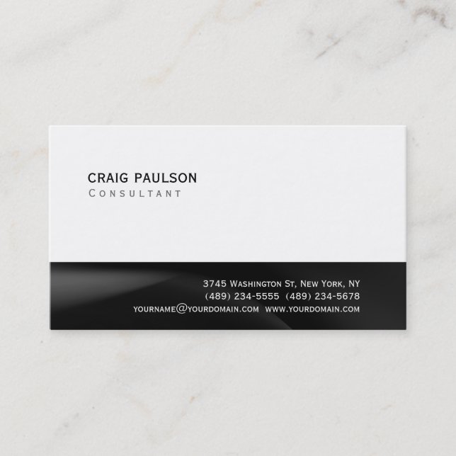 Simple Trendy Cute Plain Black White Business Card (Front)