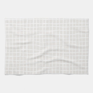 Simple trendy Grid beige white neutral rectangle Tea Towel