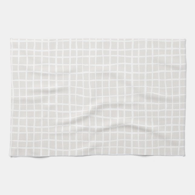 Simple trendy Grid beige white neutral rectangle Tea Towel (Horizontal)