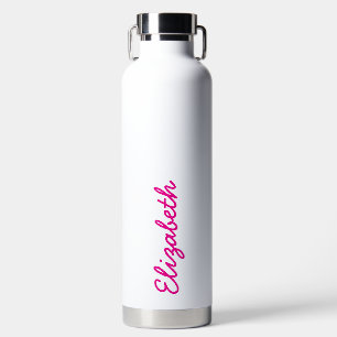 Simple Trendy Pink Handwritten Script Name  Water Bottle
