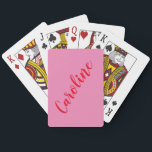 Simple Trendy Pink Red Calligraphy Personalised Playing Cards<br><div class="desc">Minimalist Calligraphy Personalised Name Playing Cards in Bright Pink and Red</div>
