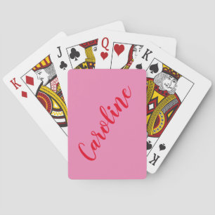Simple Trendy Pink Red Calligraphy Personalised Playing Cards