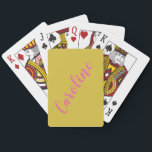 Simple Trendy Pink Yellow Calligraphy Personalised Playing Cards<br><div class="desc">Minimalist Calligraphy Personalised Name Playing Cards in Hot Pink and Chartreuse</div>